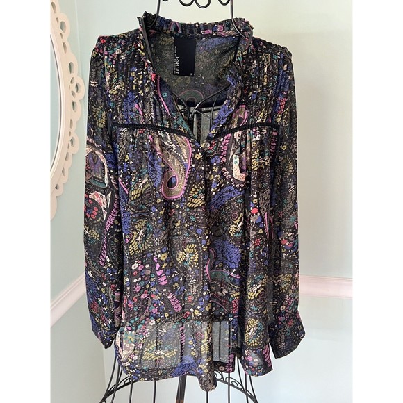 dolan Floral Chiffon Basic Tunic Blouse Women Size S 1/4 Button Up See Through - Picture 1 of 5